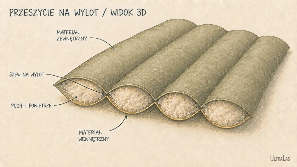 Schemat komory puchowej z przeszyciem na wylot.
