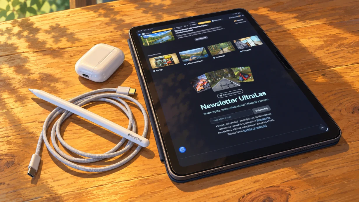 Strona Newsletter UltraLas wyświetlona na iPadzie.