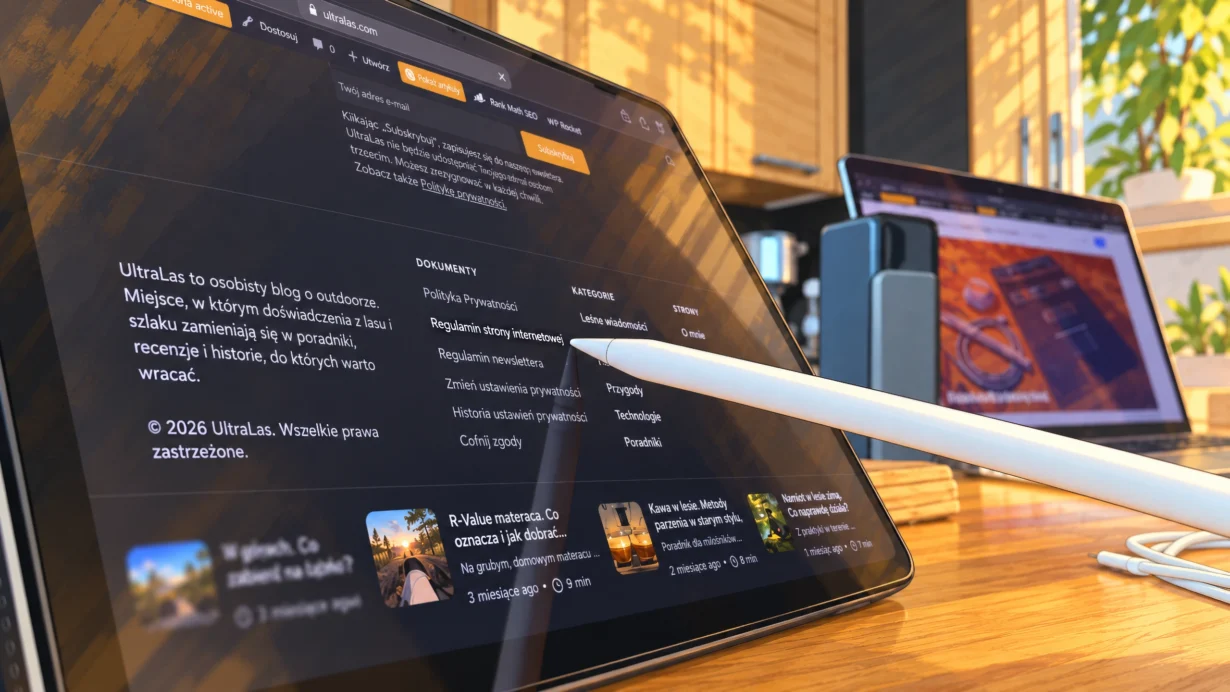 Tablet z rysikiem wskazującym na regulamin strony internetowej.