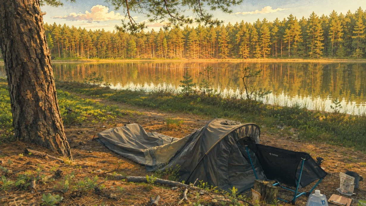 BiviBag rozłożony nad brzegiem jeziora